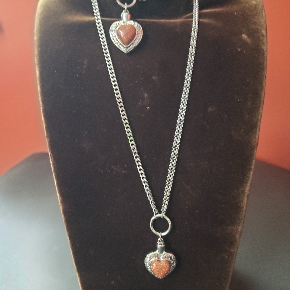 Stainless Steel heart Pendant Necklace Bracelet Set
